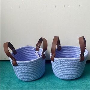 Purple and Brown Storage Bags with Leather Handles